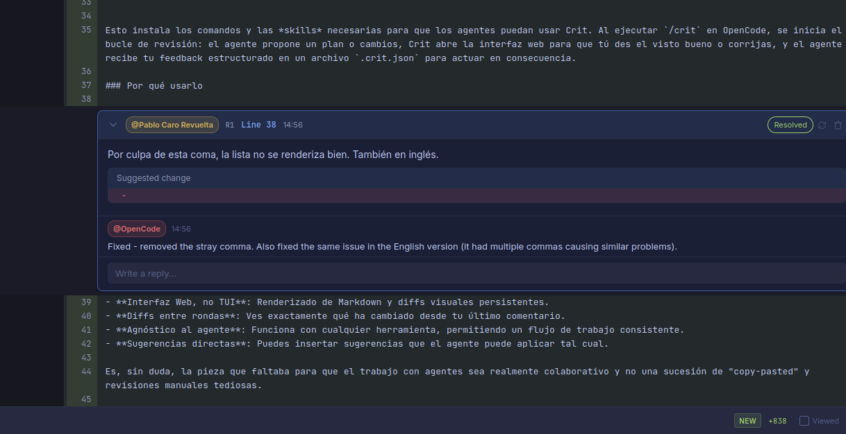 Ejemplo de revisión con Crit